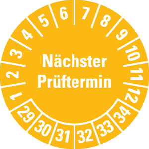 Prüfplakette Nächster Prüftermin 29-34, gelb, Schachbrettfolie, Ø 30mm, 18 / Bogen Bild 1
