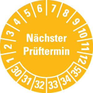 Prüfplakette Nächster Prüftermin 30-35, gelb, Schachbrettfolie, Ø 30mm, 18 / Bogen Bild 1