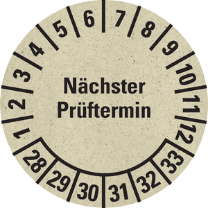 Prüfplakette Nächster Prüftermin 28-33, natur, Primärfaser-Graspapier, Ø30mm, 500/RO Bild 1