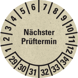 Prüfplakette Nächster Prüftermin 29-34, natur, Primärfaser-Graspapier, Ø30mm, 500/RO Bild 1