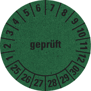 Prüfplakette geprüft 25-30, grün, Primärfaser-Graspapier, Ø 30mm, 18 / Bogen Bild 1