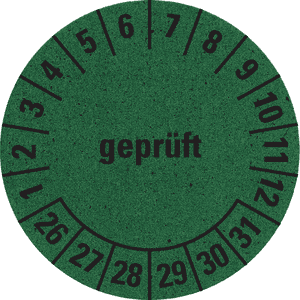Prüfplakette geprüft 26-31, grün, Primärfaser- Graspapier, Ø 30mm, 500 / Rolle Bild 1
