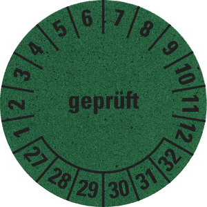 Prüfplakette geprüft 27-32, grün, Primärfaser- Graspapier, Ø 30mm, 500 / Rolle Bild 1
