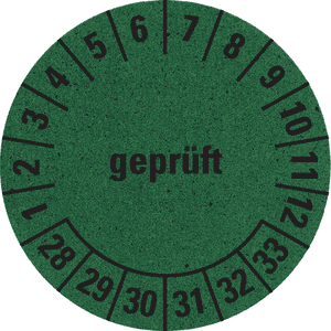 Prüfplakette geprüft 28-33, grün, Primärfaser- Graspapier, Ø 30mm, 500 / Rolle Bild 1