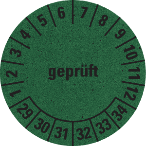Prüfplakette geprüft 29-34, grün, Primärfaser-Graspapier, Ø 30mm, 18 / Bogen Bild 1