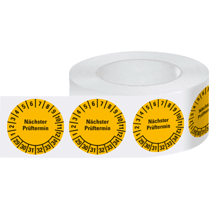 Prüfplakette Nächster Prüftermin, 29-34, gelb, Folie, ablösbar, Ø 15mm, 1000/Rolle Bild 2