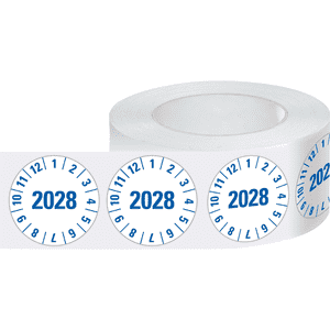 Prüfplakette 2028, weiß, Folie, mit Spezialkleber, Oberflächenschutz, Ø25mm, 500/Rolle Bild 2