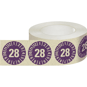 Prüfplakette 28, violett, Primärfaser- Graspapier, Ø 30mm, 500 / Rolle Bild 2