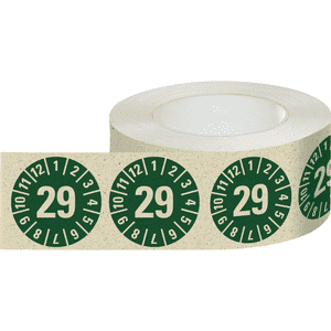 Prüfplakette 29, grün, Primärfaser-Graspapier, selbstklebend, Ø 30mm, 500/Rolle Bild 2