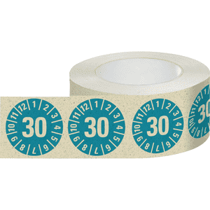 Prüfplakette 30, hellblau, Primärfaser- Graspapier, Ø 30mm, 500 / Rolle Bild 2