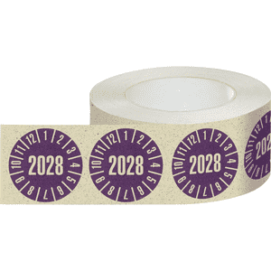 Prüfplakette 2028, violett, Primärfaser- Graspapier, Ø 30mm, 500 / Rolle Bild 2