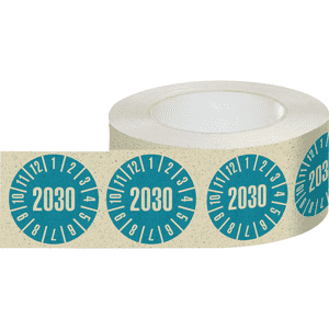 Prüfplakette 2030, hellblau, Primärfaser- Graspapier, Ø 30mm, 500 / Rolle Bild 2