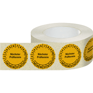 Prüfplakette Nächster Prüftermin 28-33, gelb, Primärfaser-Graspapier, Ø 30mm, 500/RO Bild 2
