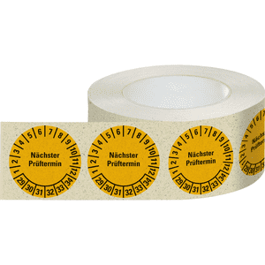Prüfplakette Nächster Prüftermin 29-34, gelb, Primärfaser-Graspapier, Ø 30mm, 500/RO Bild 2