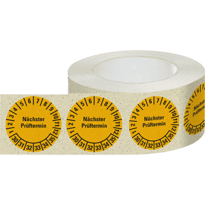 Prüfplakette Nächster Prüftermin 30-35, gelb, Primärfaser-Graspapier, Ø30mm, 500/ROL Bild 2