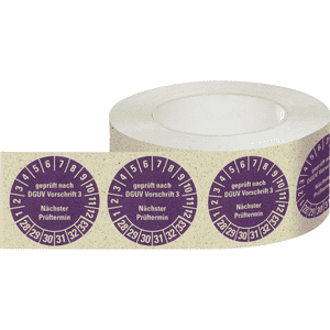 Prüfplakette geprüft nach DGUV V3, Nächster Prüftermin, 28-33, violett, Primärfaser-Graspapier, Ø30mm, 500/RO Bild 2