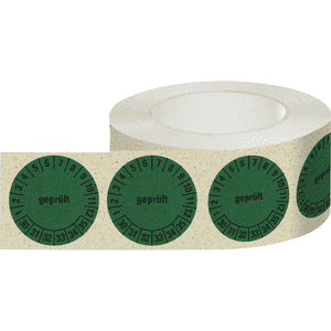 Prüfplakette geprüft 30-35, grün, Primärfaser- Graspapier, Ø 30mm, 500 / Rolle Bild 2