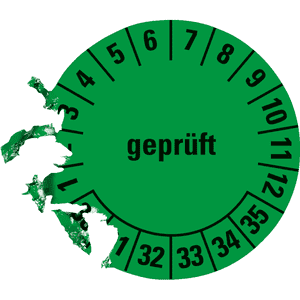 Prüfplakette geprüft 30-35, grün, Dokumentenfolie, Spezialkleber, Ø30mm, 18 / Bogen Bild 3