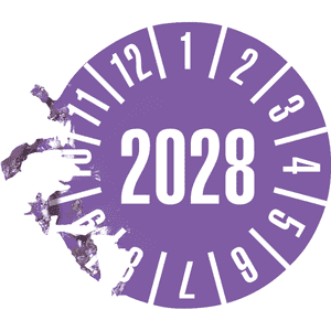 Prüfplakette 2028, violett, Dokumentenfolie, selbstklebend, Ø 35mm, 10 / Bogen Bild 3