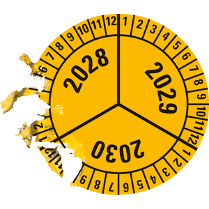 Prüfplakette 2028-2030, gelb, Dokumentenfolie, selbstklebend, Ø 40mm, 10 / Bogen Bild 3
