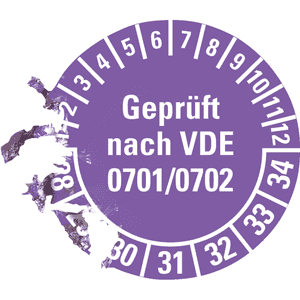 Prüfplakette geprüft nach VDE 0701,28-34, violett, Dokumentenfolie, Ø30mm, 500/Rolle Bild 3