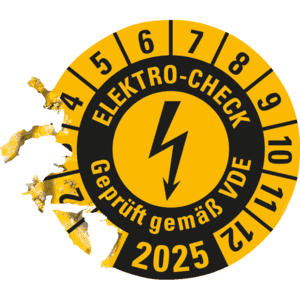 Prüfplakette ELEKTRO-CHECK Geprüft gemäß VDE, 2025, gelb, Dokumentenfolie, Ø 30mm, 18 / Bogen Bild 3