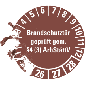 Prüfplakette Brandschutztür 25-28, braun, Dokumentenfolie, Ø 30mm, 18 / Bogen Bild 3
