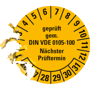 Prüfplakette geprüft gemäß VDE 0105-100,26-31, gelb, Dokumentenfolie, Ø 30mm, 18 / Bogen Bild 3