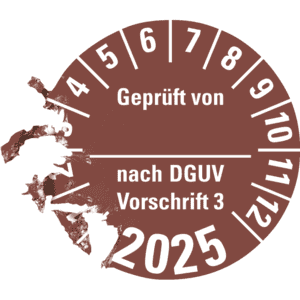 Prüfplakette Geprüft von nach DGUV 3,2025, braun, Dokumentenfolie, Ø 30mm, 18 / Bogen Bild 3