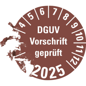 Prüfplakette DGUV Vorschrift geprüft 2025, braun, Dokumentenfolie, Ø 30mm, 18 / Bogen Bild 3