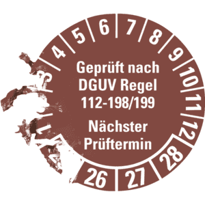Prüfplakette Geprüft nach DGUV 112-198/199 25-28, braun, Ø 30mm, 18 / Bogen Bild 3