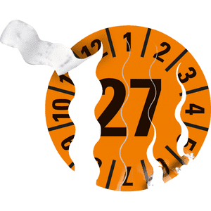 Prüfplakette 27, orange, Sicherheitsfolie, selbstklebend, Ø 15mm, 60 / Bogen Bild 3