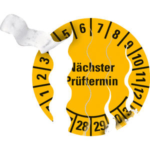 Prüfplakette Nächster Prüftermin 26-31, gelb, Sicherheitsfolie, Ø 20mm, 36 / Bogen Bild 3