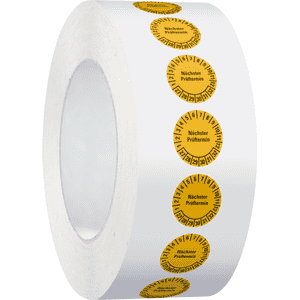 Prüfplakette Nächster Prüftermin, 27-32, gelb, Folie, ablösbar, Ø 15mm, 1000/Rolle Bild 2