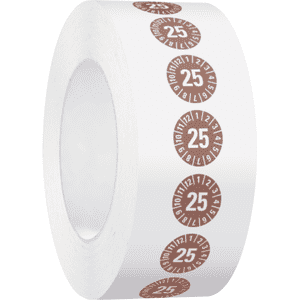 Jahresprüfplakette 25, braun, Basic Folie, selbstklebend, Ø 15mm, 1000 / Rolle Bild 2