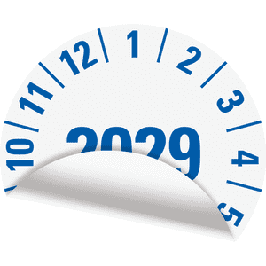 Prüfplakette 2029, weiß, Folie, mit Spezialkleber, Oberflächenschutz, Ø 35mm, 10 / Bogen Bild 3