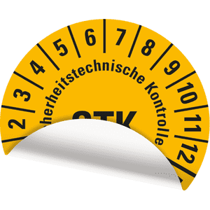 Prüfplakette STK 26-31, gelb, Folie, m.Spezialkl.Oberflächenschutz, Ø30mm, 18 / Bogen Bild 3