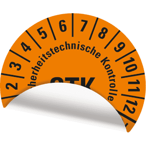 Prüfplakette STK 27-32, orange, Folie, m.Spezialkl.Oberflächenschutz, Ø30mm, 18 / Bogen Bild 3