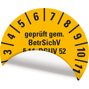 Prüfplakette BetrSichV §14, DGUV52, Nächster Prüftermin, 2026, gelb, Folie, Spezialkleber, Ø30mm, 18 / Bogen Bild 3