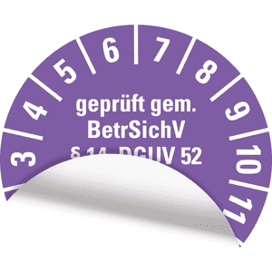 Prüfplakette BetrSichV §14, DGUV52, Nächster Prüftermin, 2028, violett, Folie, Spezialkleber, Ø30mm, 18 / Bogen Bild 3