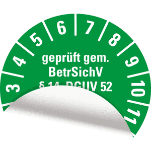 Prüfplakette BetrSichV §14, DGUV52, Nächster Prüftermin, 2029, grün, Folie, Spezialkleber, Ø30mm, 18 / Bogen Bild 3