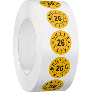 Prüfplakette 26, gelb, Dokumentenfolie, selbstklebend, Ø 25mm, 500 / Rolle Bild 2
