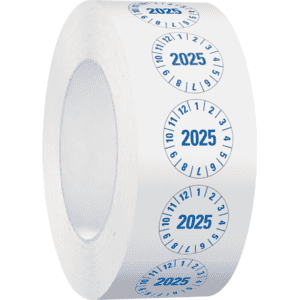 Prüfplakette 2025, weiß, Folie, mit Spezialkleber, Oberflächenschutz, Ø25mm, 500/Rolle Bild 2