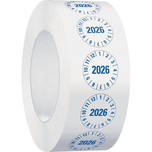 Prüfplakette 2026, weiß, Folie, mit Spezialkleber, Oberflächenschutz, Ø25mm, 500/Rolle Bild 2