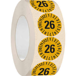 Prüfplakette 26, gelb, Primärfaser- Graspapier, Ø 30mm, 500 / Rolle Bild 2