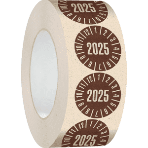 Prüfplakette 2025, braun, Primärfaser- Graspapier, Ø 30mm, 500 / Rolle Bild 2