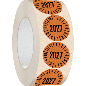 Prüfplakette 2027, orange, Primärfaser- Graspapier, Ø 30mm, 500 / Rolle Bild 2