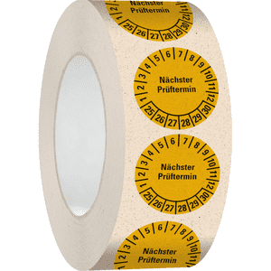 Prüfplakette Nächster Prüftermin 25-30, gelb, Primärfaser-Graspapier, Ø 30mm, 500/RO Bild 2