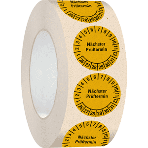 Prüfplakette Nächster Prüftermin 26-31, gelb, Primärfaser-Graspapier, Ø 30mm, 500/RO Bild 2