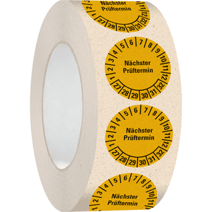 Prüfplakette Nächster Prüftermin 27-32, gelb, Primärfaser-Graspapier, Ø 30mm, 500/RO Bild 2